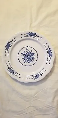 Mayhill Federalist Ironstone 12 1/8  Chop Plate White Blue Floral Scalloped. • $23.99