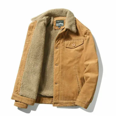$22.48 • Buy Men's Retro Corduroy Sherpa Trucker Jacket Fur Fleece Lined Classic Casual Coat