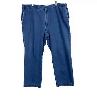 HAGGAR Denim Chino Pants Men's 44x30 Elastic Adjustable Waist Blue • $12.99