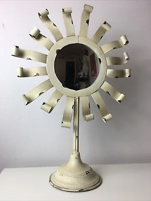 Mirror Beige Rustic Distressed Sun- Flower Free Standing Home Decor EUC • $17.40