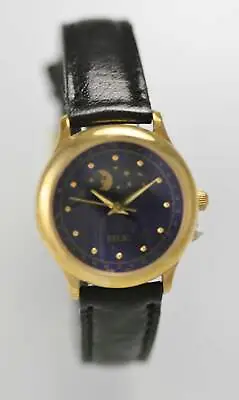 Relic Womens Watch Blue Moon Stainless Gold Black Leather Water Res Batt Quartz • $61.90