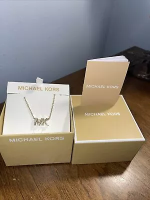 Authentic Michael Kors Necklace Pave Mk Logo Gold Tone W/gift Box. New $100. • $29.99