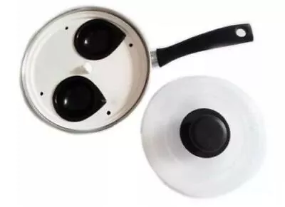 New 2 Hole Egg Poacher Steamer Cooking Pan With Cup & Lid Poach Non Stick • £8.49