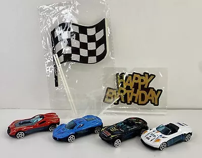 Car Cake Topper RaceCars Cake Decorations Racing Car Checkered Flag Birthday • £9.10