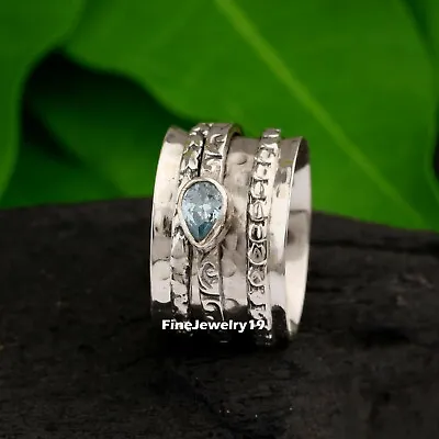 Blue Topaz Ring 925 Sterling Silver Spinner Ring Meditation Handmade Ring A508 • $10.67