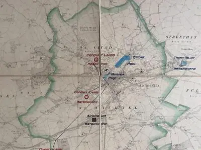 Large Early Linen Backed Map / Plan Lichfield Area Staffordshire 1800s-1900s • £95