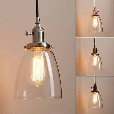 5.7 Cloche Glass Shade Vintage Industrial Ceiling Pendant Light Retro Loft Lamp • £55.95