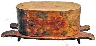 EARLY 1900s VINTAGE SWEDISH OR NORWEGIAN BENTWOOD TINE BOX W/ ROSEMALING PAINT • $149.99