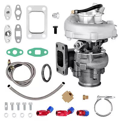 Turbo Turbocharger .63 A/R + Oil Drain Return Feed Line Kit For T3 T04E • $274.99