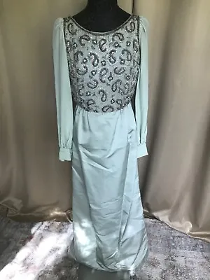 Vintage 1960’s Victoria Royal Ltd Mint Satin And Silk Long Gown With Beaded Top • $65