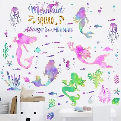 2 Sheets Large Mermaid Wall Decals Girls Glitter Wall Decals Mermaid Bedroom ... • $18.76