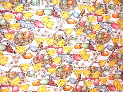 1995 Chickadee Chicks Easter Egg Cotton Fabric 1 Yard De Leon Alexander Henry • $24.95