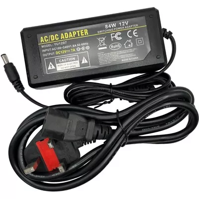 12V 7A 84W Power Supply Adapter Transformer  For CCTV Camera LED Lights Monitor  • £11.99