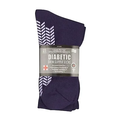 $15.95 • Buy 3 Pairs Diabetic Ladies Crew Non Skid Hospital Slipper Socks Size 9-11 Purple