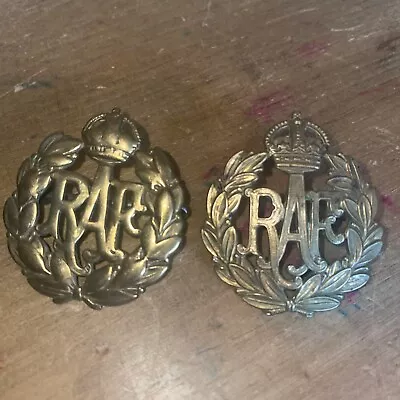 2 X Royal Air Force Raf Cap Brass Badges • £7.50