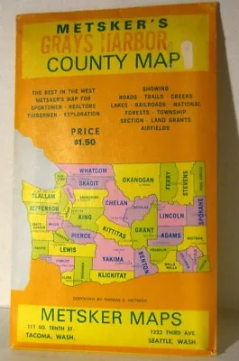 Metsker’s Maps Of Washington State Grays Harbor County ‘50s/’60s(E) • $11.25