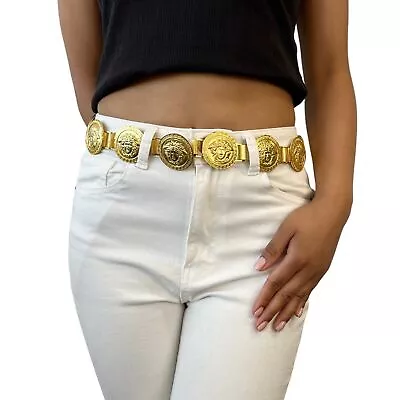 GIANNI VERSACE Vintage Logo Medusa Belt Gold Metal Accessory Rank AB • $896.13