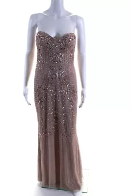 Aidan Mattox Womens Back Zip Sweetheart Mesh Embellished Gown Nude Size 4 • $52.45