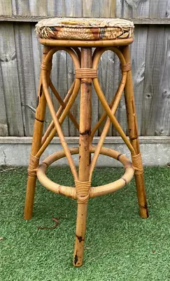 £15 • Buy Retro Vintage Round Cane Bamboo Padded Bar Stool