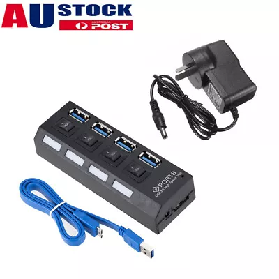 $19.94 • Buy 4 Port USB 3.0 HUB With ON/OFF Switchs For PC Laptop High 900mA Output Powered