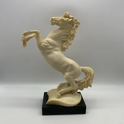 Vintage A. Santini Alabaster Resin Rearing Horse Sculpture With Marble Base • $53