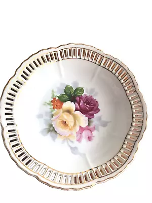 Porcelain China 8  Bowl Roses Trim Scalloped Gold Gilt Made In Occupied Japan • $15