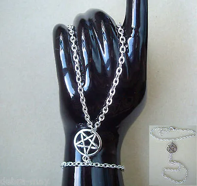 Pentagram Slave Chain Hand Harness Silver Plated Bracelet - Goth Pagan Witch • £4.75