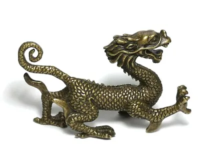 L 3.5 Inch Old China Bronze Carving Zodiac Dragon Loong Statue Fengshui Ornament • $27.79