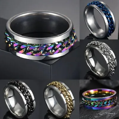 $6.95 • Buy Anxiety Spinner Rings Mens Womens Rotating Fidget Ring Stainless Steel Band