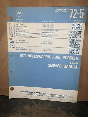 Motorola Radio -Service Manual- For 1972 Audiporsche Volkswagen. Schematics • $15.18