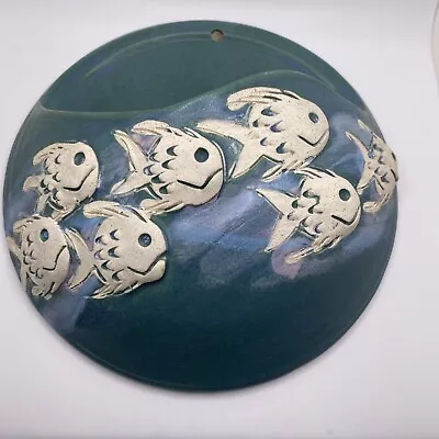 Studio Art Blue Glazed Ceramic Pottery Fish Wall Pocket Unique Circular Signed • $43.37