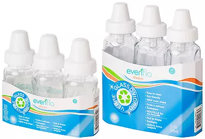 3 Pk Evenflo 4 Oz Or 8 Oz Twist Classic Real Glass Baby Bottles BPA Free 937500 • $19.95