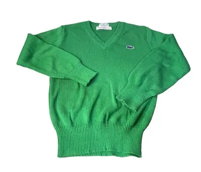 Vintage Izod Lacoste Boys Size 10 Green V Neck Sweater Blue Alligator • $24.95