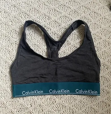 Womens Calvin Klein Bralette Bralet Bra - Dark Grey Teal White Size Small CK • £9.50