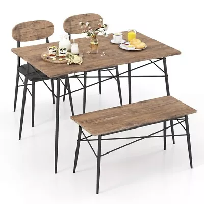 4 Pcs Kitchen Modern Dining Table Set Bench 2 Chair Non-slip Foot Pad Metal Leg • $138.96