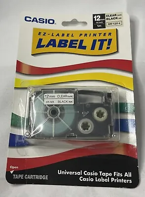 £6.80 • Buy CASIO EZ-Label Printer Cartridge 12mm Clear Tape Black Ink Item XR-12X-s