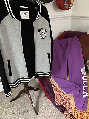 New UCLA Black & Grey Neoprene Baseball Jacket + Purple Joggers (Used) Size 10 • £15