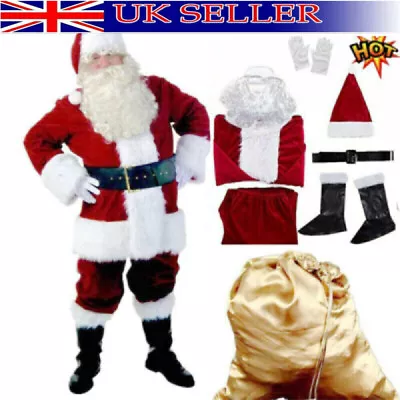 7x Santa Claus Costume Father Outfit Christmas Flannel Suit Mens Fancy Dress UK • £26.09