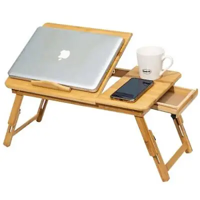 Folding Laptop Bed Tray Table Portable Notebook Breakfast Lap Desk Bamboo Wooden • £17.49