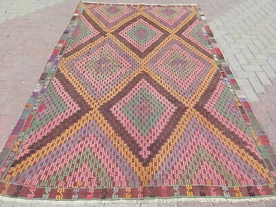 Area Rugs Turkish Kilim Wool Handmade Floor Carpet Embroidery BohoRug 67 X108  • $149