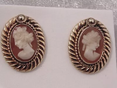 Vtg Van Dell 12k Gold Filled Carved Shell Cameo Earrings Screw Back Pink Gold • $19.95