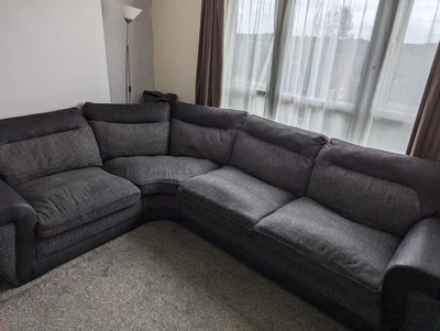 £350 • Buy Grey Geo Fabric And Faux Leather Left L Shaped Corner Sofa Used.