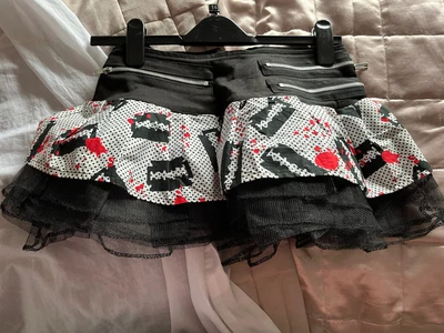 £9.99 • Buy HELL BUNNY, Rare Razor Blades Fashion Rara Ruffle Skirt Size Small Goth Emo