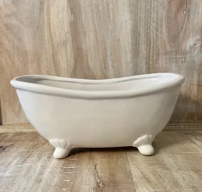 New French Country WHITE CERAMIC CLAWFOOT VINTAGE BATH TUB Soap Holder Planter • $19.99