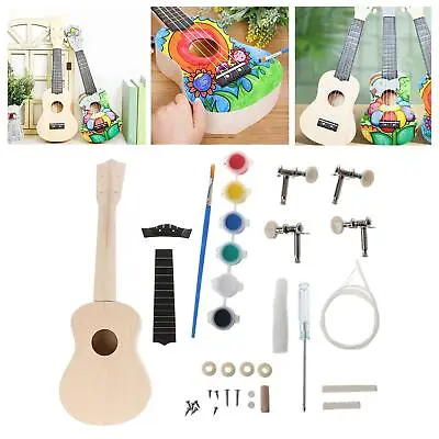 $32.48 • Buy Paintable DIY Ukulele Kit Wooden 21inch Hawaii Guitar With Full Accessories