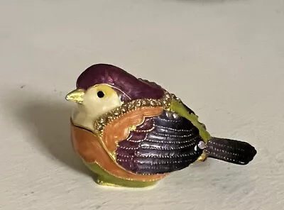 Enamel Rhinestones Hinged Bejeweled Bird Trinket Ring Box Mint • $14.50