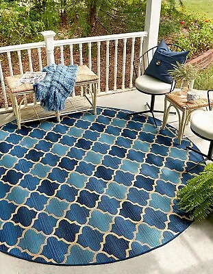 8' X 8' Blue New Round Area Rug H Home Decorative Art Soft Carpet Collectible • $208.79