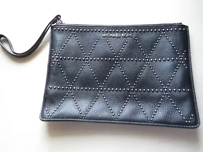 Michael Kors Black Studded Zip Clutch-wristlet Leather Bag • $22