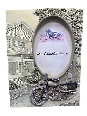 Vtg Biker Motorcycle 4.5 X3  Picture Photo Frame Desert Inn Cafe Hand Painted • $8.55