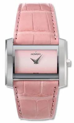 Movado $1395 Womens Silver/pink Dial Leather Strap Watch Eliro Series 0605309 • $303.42